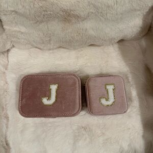 Velvet Jewelry Boxes with Initial J - Pink and Gold